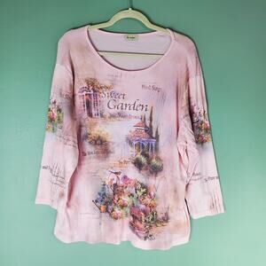 Cactus Womens Pink Sweet Garden Long Sleeve Tee Size 1X